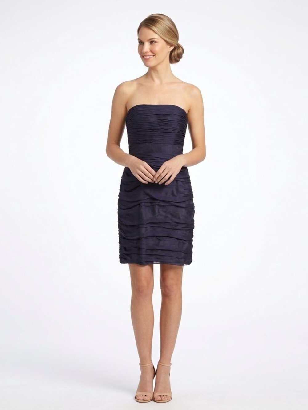 Monique Lhuillier Bridesmaids Ruched Strapless Mini Dress Size 6 Formal Evening